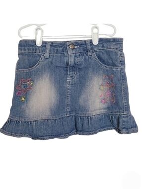 K1244 * Blue Heart Girls Star Embroidered Denim Mini Skirt Size 10